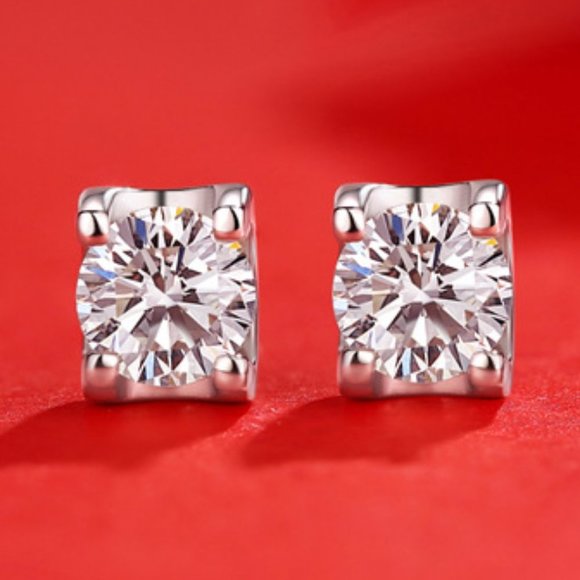 Jewelry - Certified 2ct. t.w. Moissanite Diamond 4 Prone Solitaire Stud Earrings NEW